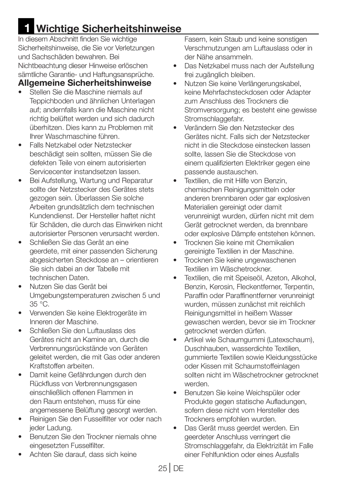 Blomberg TKF 8431 A Wichtige Sicherheitshinweise, Allgemeine Sicherheitshinweise, Stellen Sie die Maschine niemals auf 