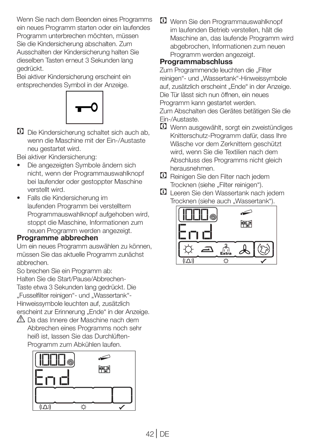 Blomberg TKF 8431 A manual Programme abbrechen, Programmabschluss, Neuen Programm werden angezeigt 