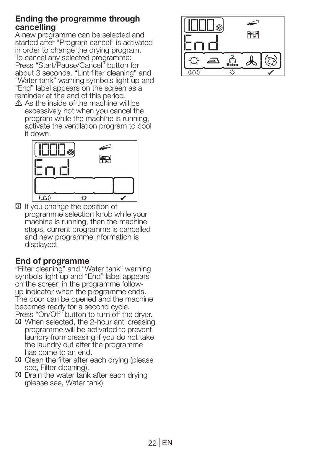 Blomberg TKF 8439 A manual Ending the programme through cancelling, End of programme 