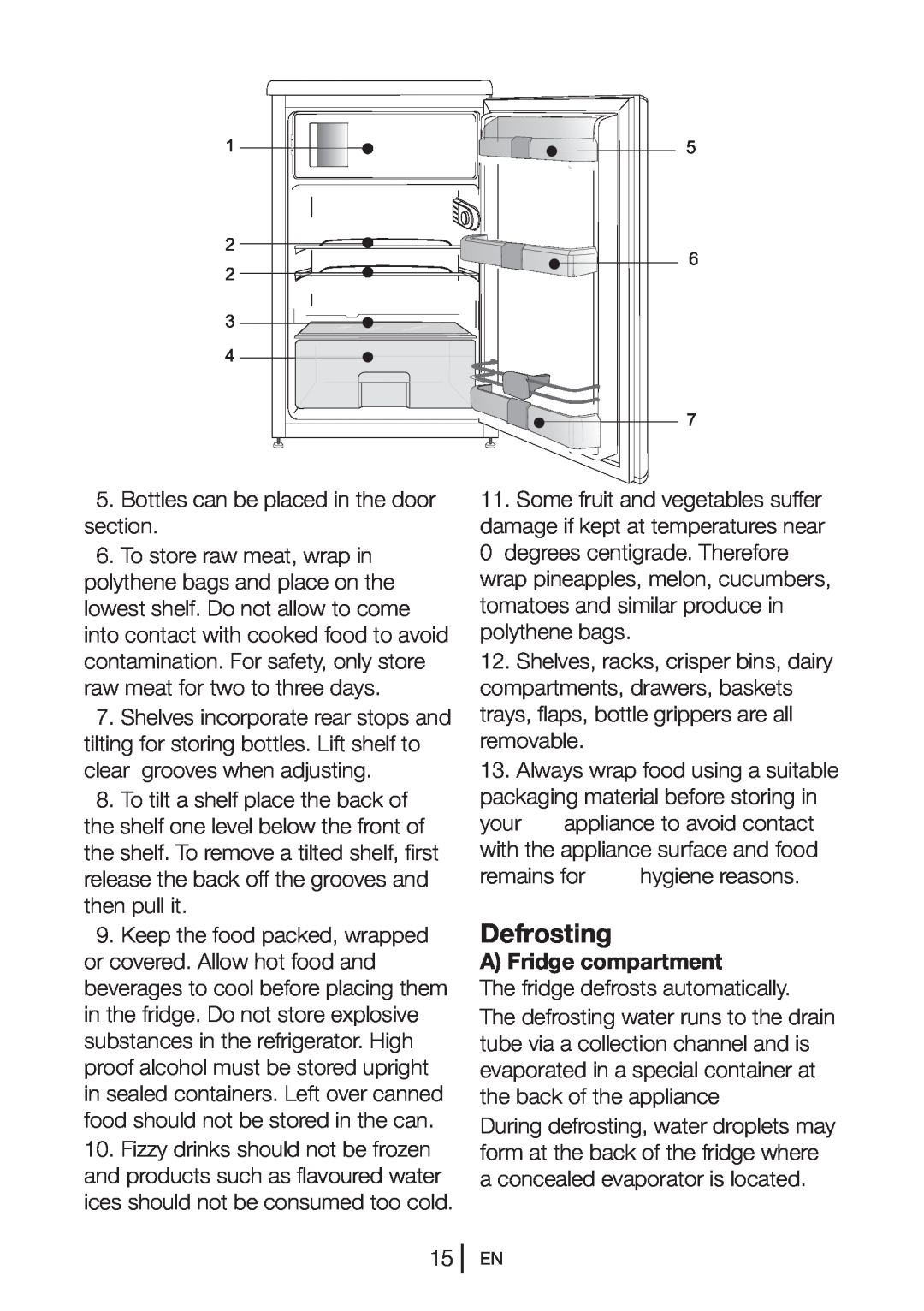 Blomberg TSM 1541P manual Defrosting, A Fridge compartment 