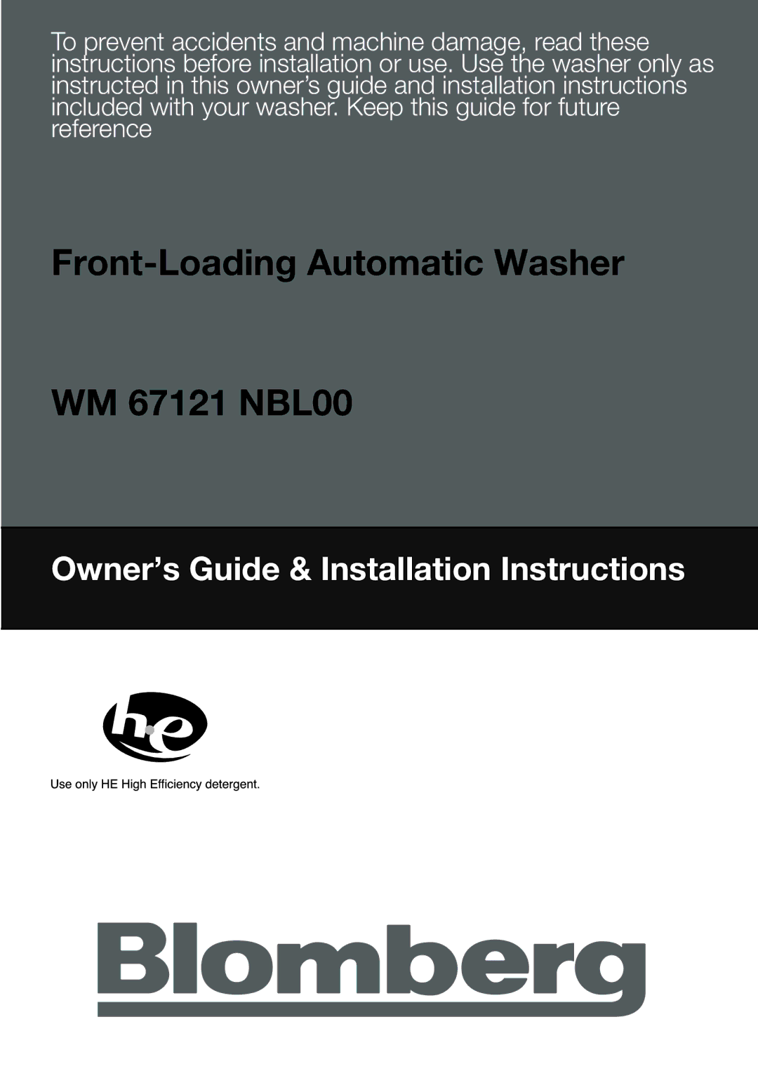 Blomberg installation instructions Front-Loading Automatic Washer WM 67121 NBL00 