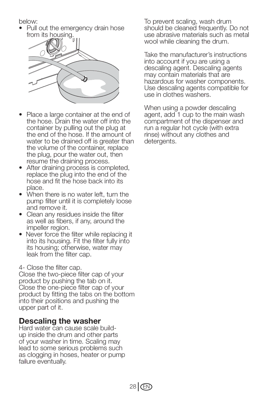 Blomberg WM 67121 NBL00 installation instructions Descaling the washer 