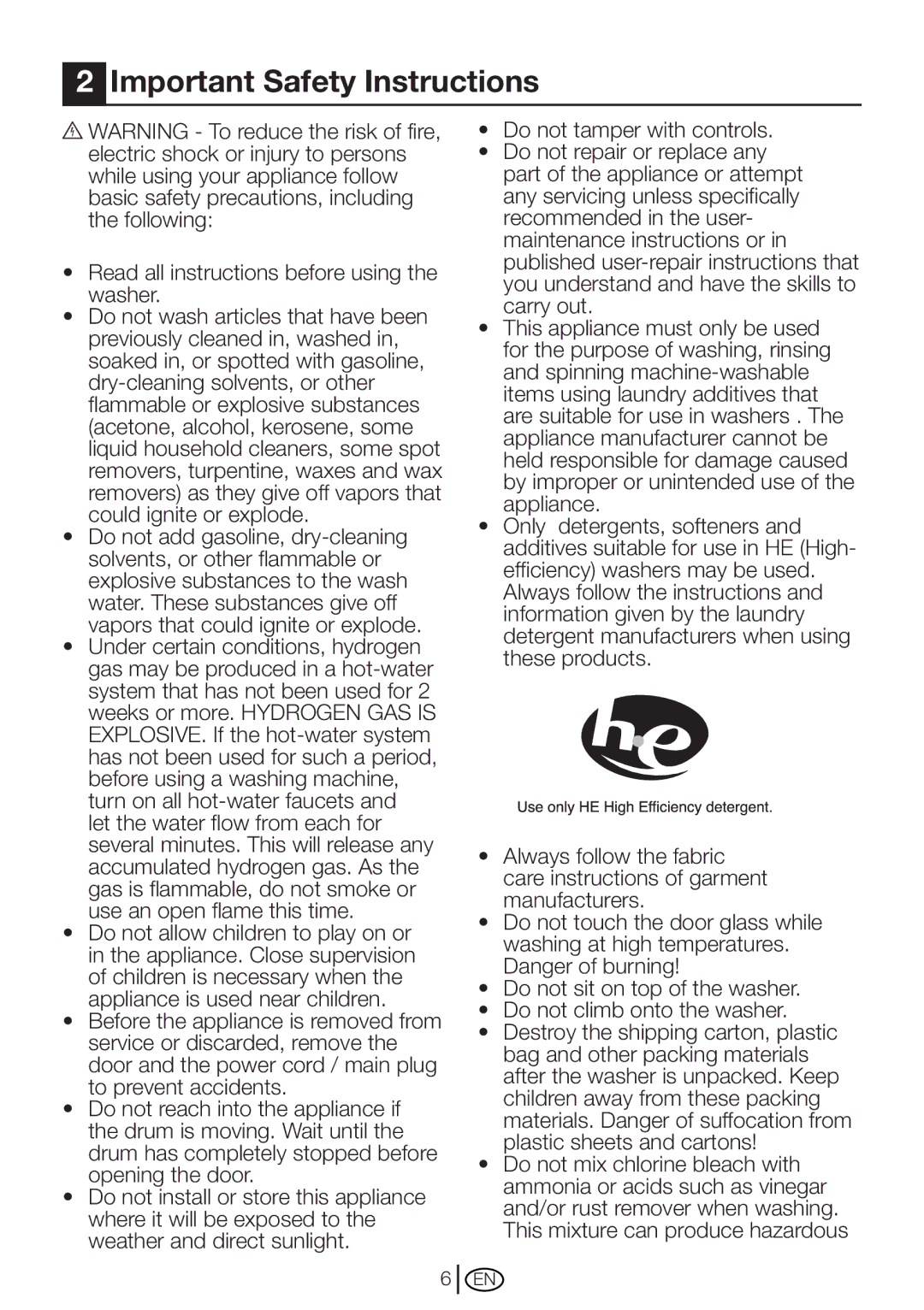 Blomberg WM 67121 NBL00 installation instructions Important Safety Instructions 