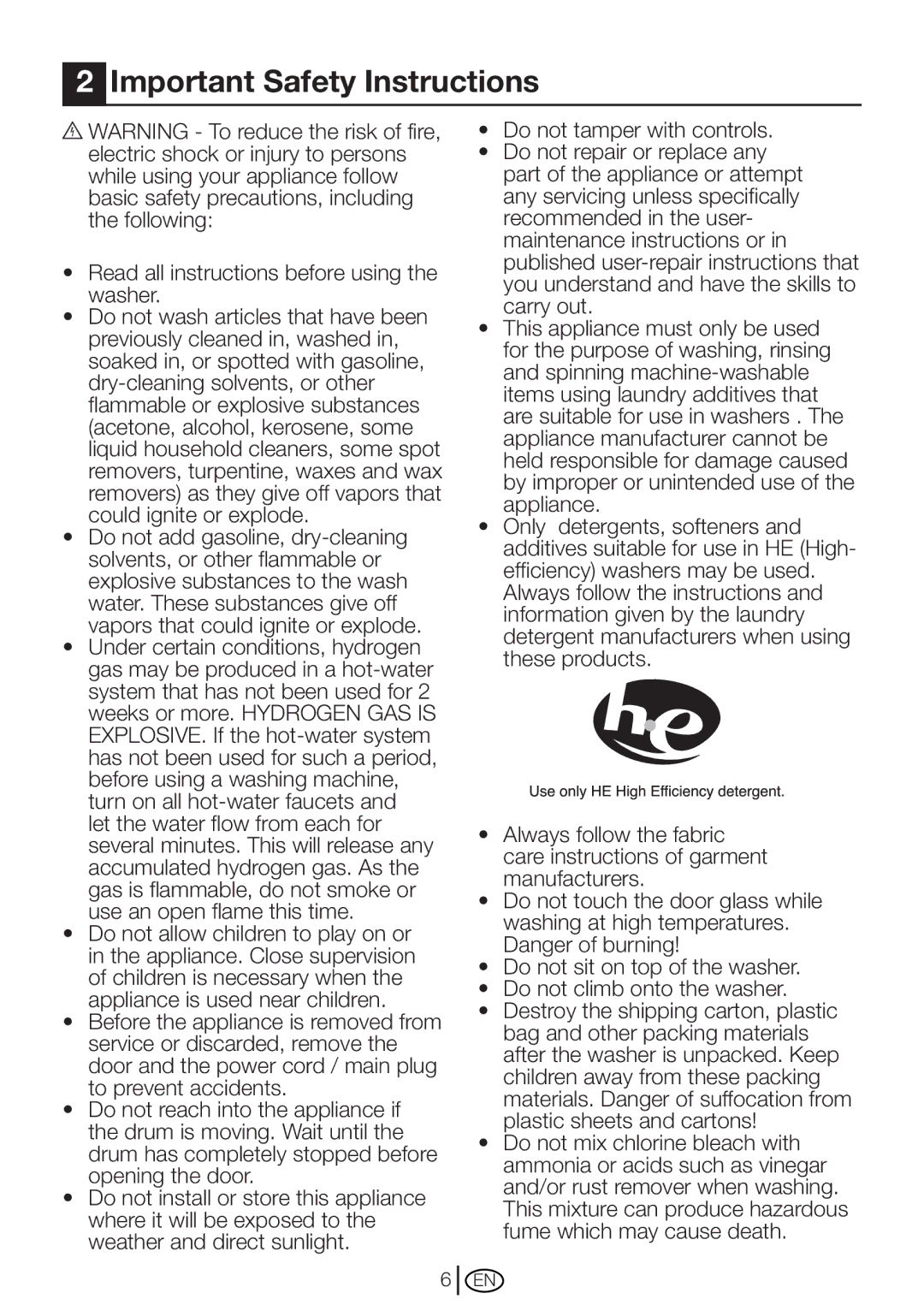 Blomberg WM 87120 NBL00 installation instructions Important Safety Instructions 