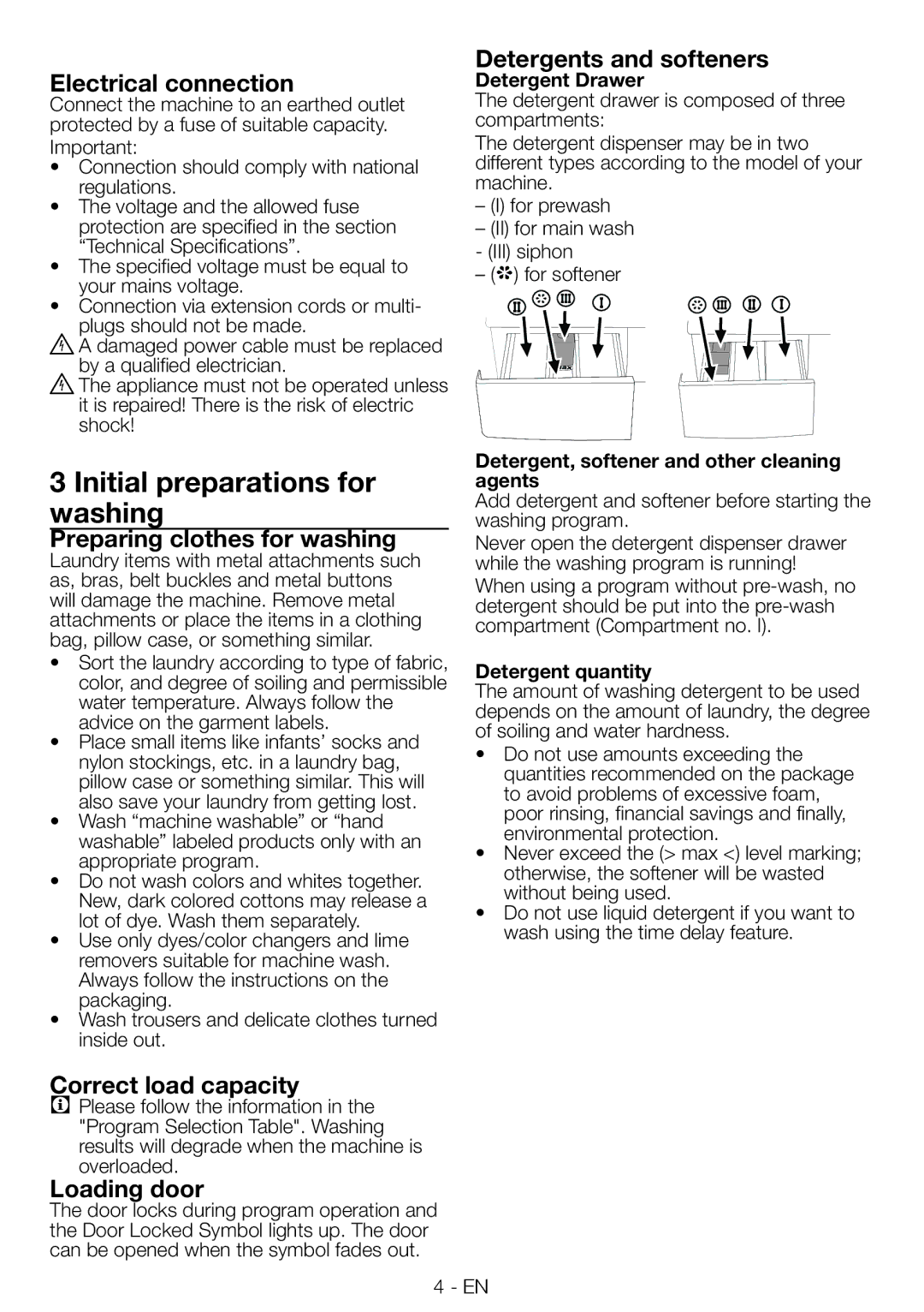 Blomberg WMF 8428 A user manual Initial preparations for washing 