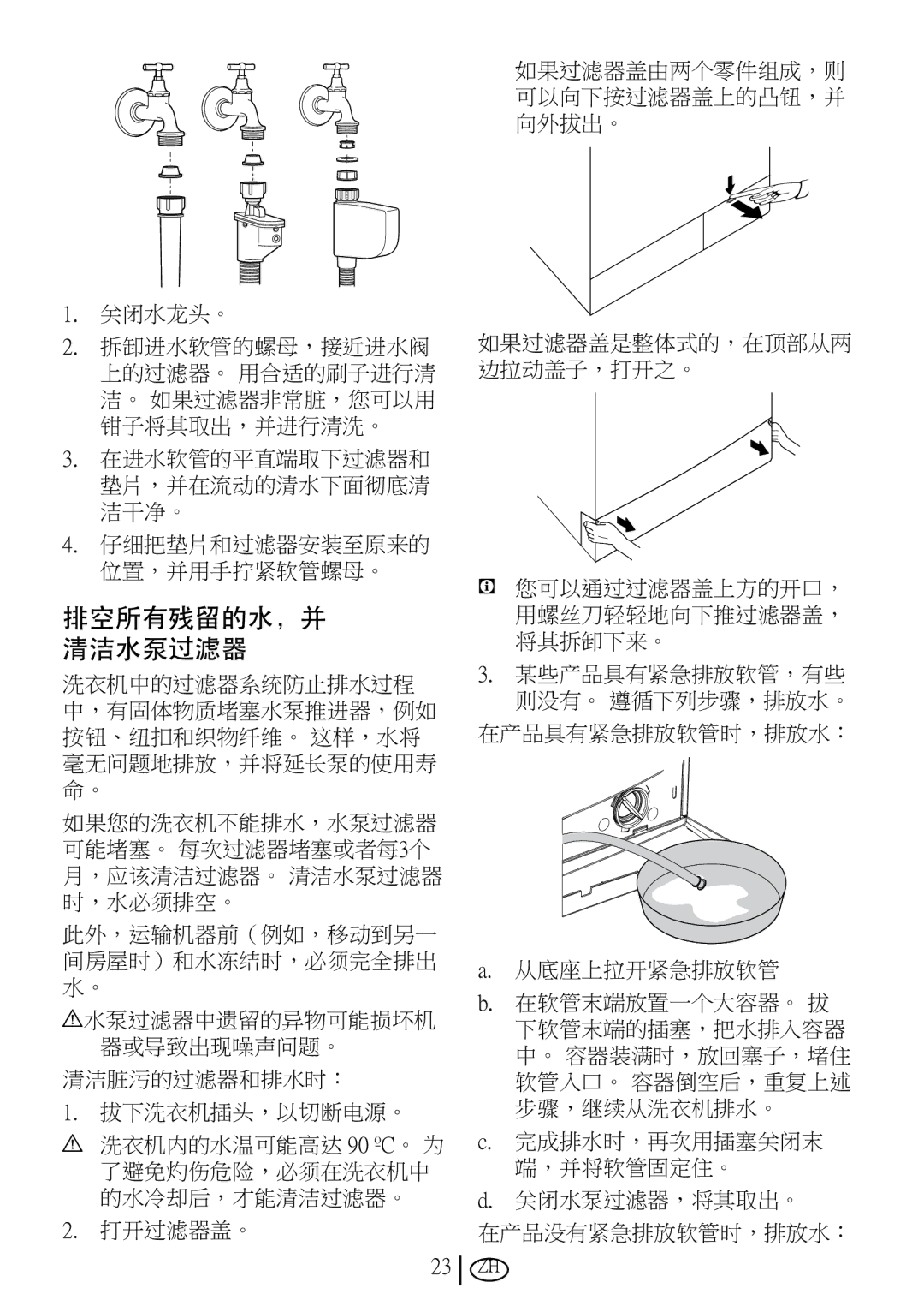 Blomberg WMT 7310 S user manual 排空所有残留的水，并 清洁水泵过滤器 