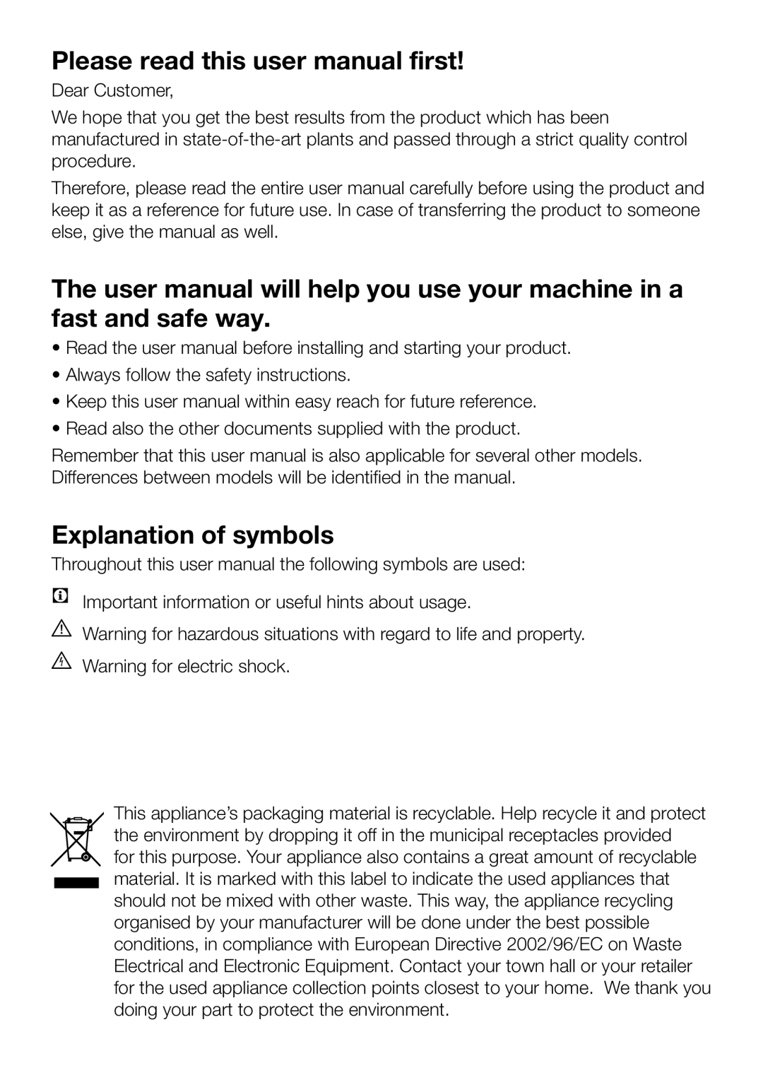 Blomberg WMT 7310 S user manual Explanation of symbols 