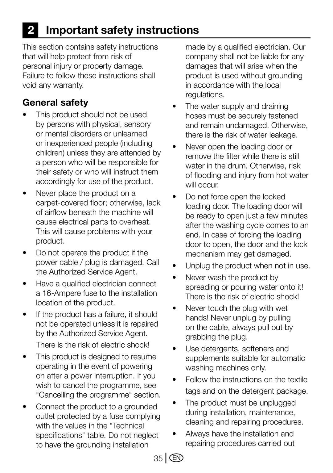 Blomberg WMT 7310 S user manual Important safety instructions, General safety 