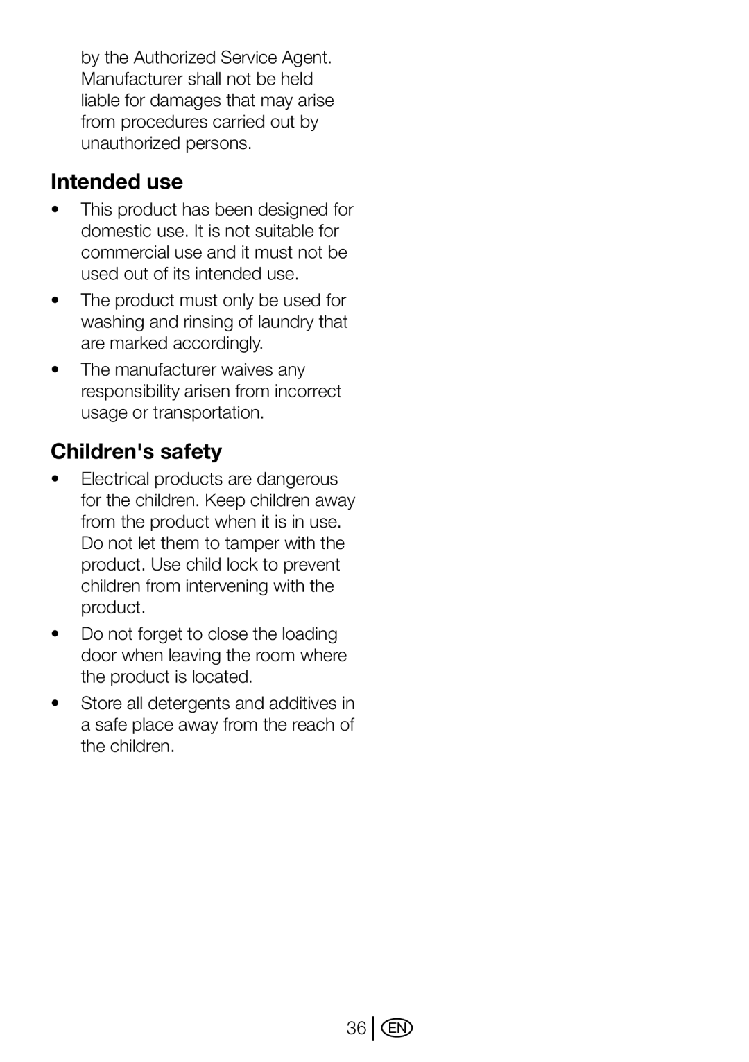 Blomberg WMT 7310 S user manual Intended use, Childrens safety 