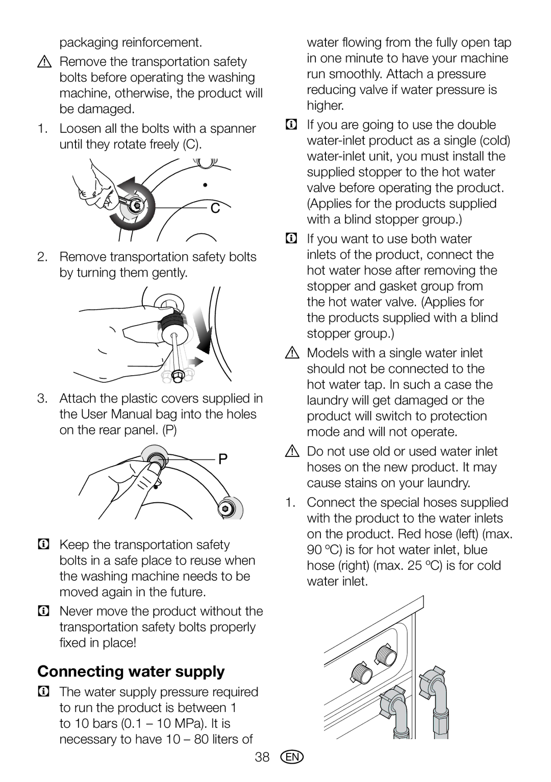 Blomberg WMT 7310 S user manual Connecting water supply 