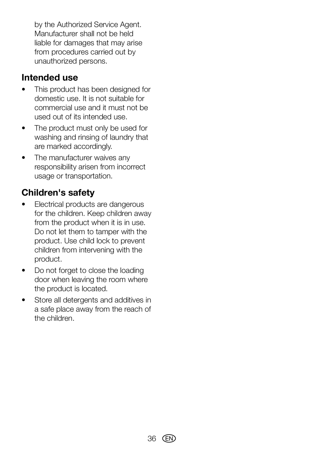 Blomberg WMT 8320 S user manual Intended use, Childrens safety 