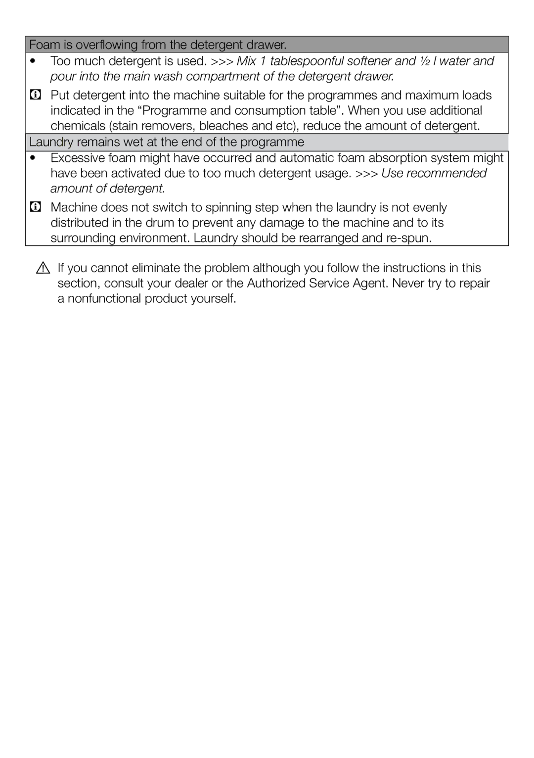 Blomberg WMT 8320 S user manual Foam is overflowing from the detergent drawer 