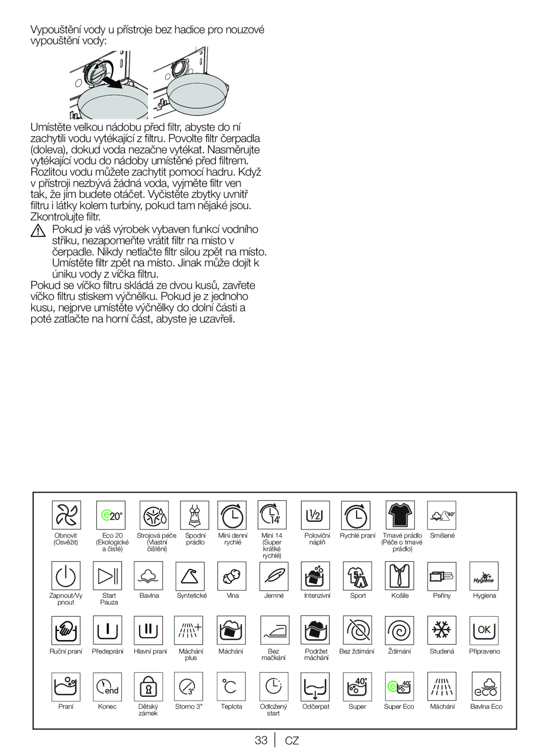 Blomberg WNF 5441 AE20 user manual Eco Strojová péče Spodní 