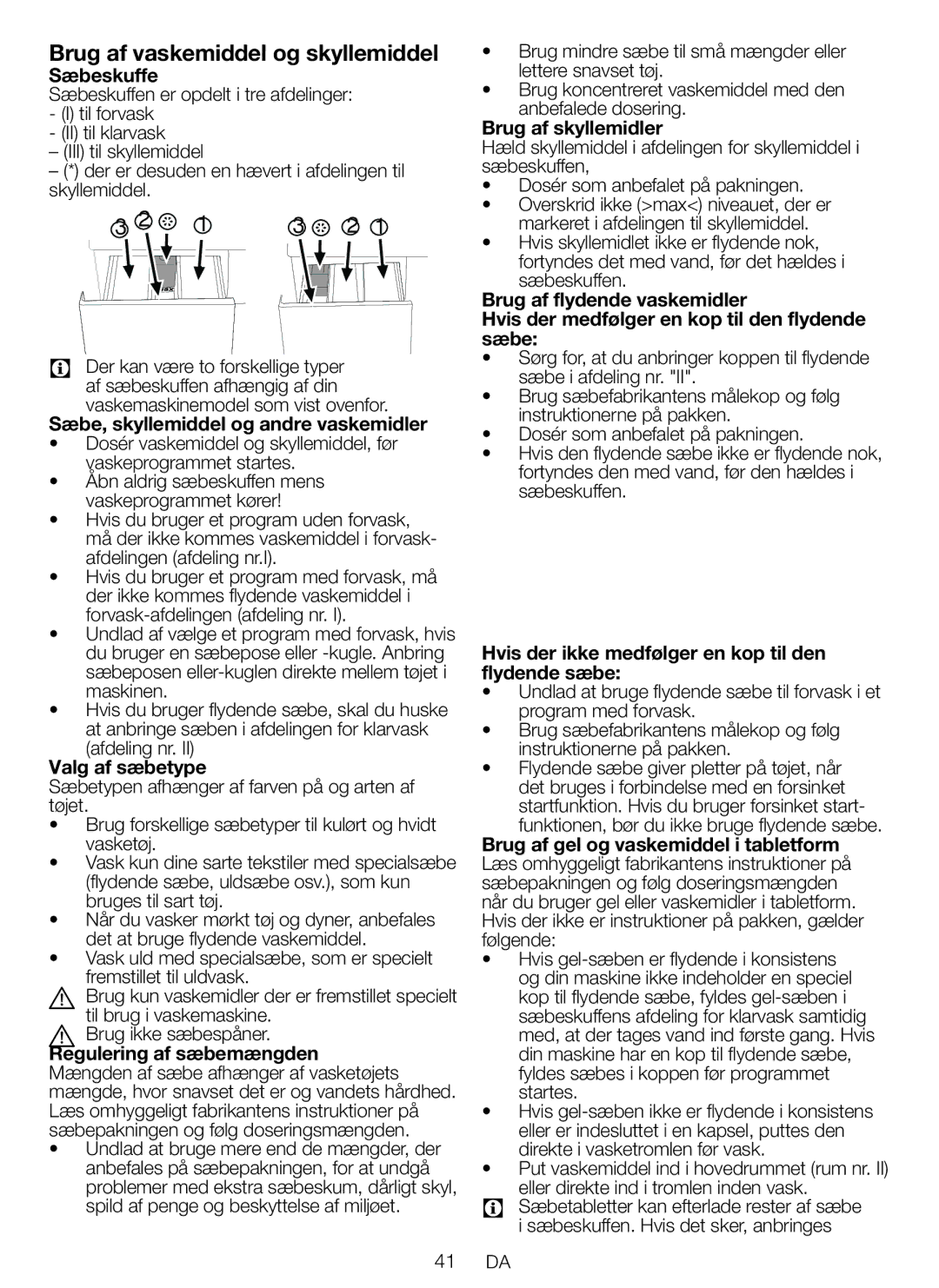 Blomberg WNF 5441 AE20 user manual Brug af vaskemiddel og skyllemiddel 