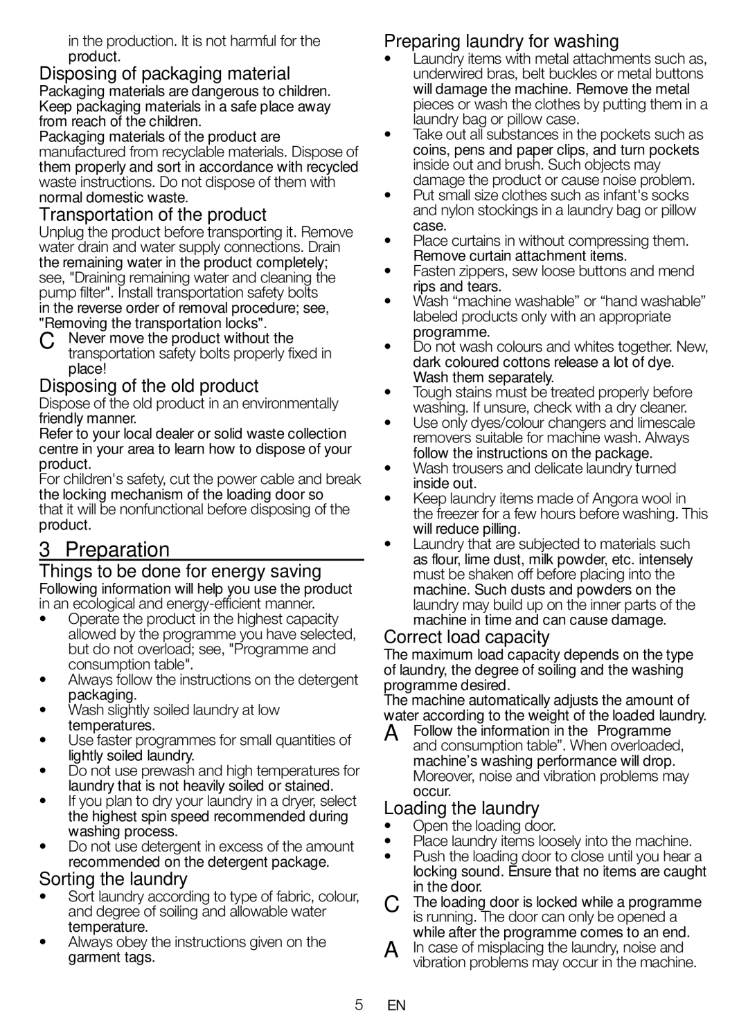 Blomberg WNF 5441 AE20 user manual Preparation 