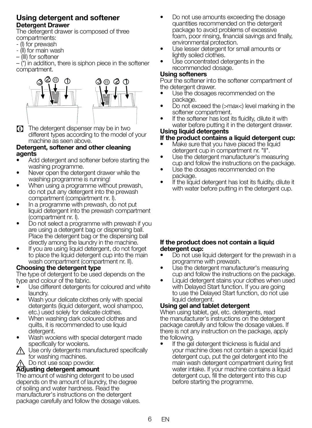 Blomberg WNF 5441 AE20 user manual Using detergent and softener 