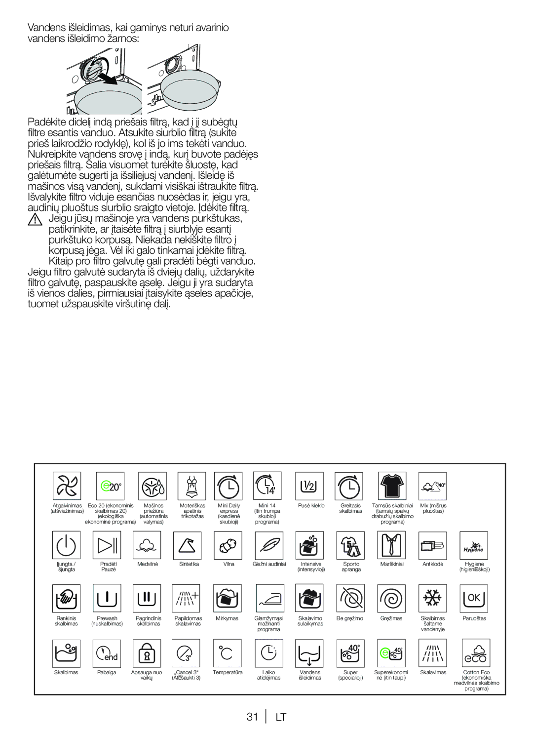 Blomberg WNF 6280 WE 20, WNF 6221 WE 20, WNF 6200 WE 20 user manual Atgaivinimas Eco 20 ekonominis Mašinos Moteriškas 