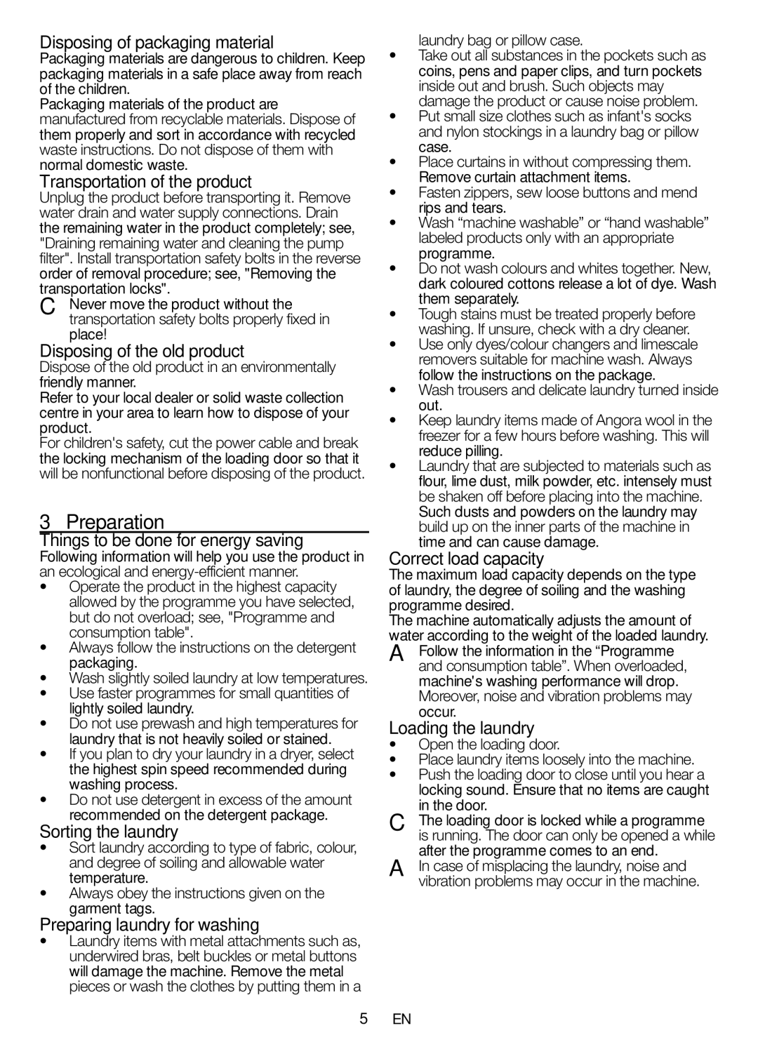 Blomberg WNF 6200 WE 20, WNF 6221 WE 20, WNF 6280 WE 20 user manual Preparation 