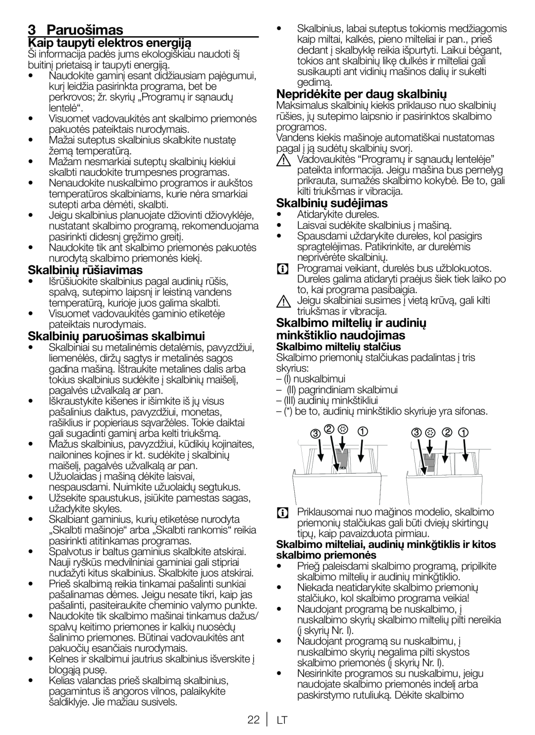 Blomberg WNF 6280 WE 20 Paruošimas, Kaip taupyti elektros energiją, Skalbinių rūšiavimas, Skalbinių paruošimas skalbimui 