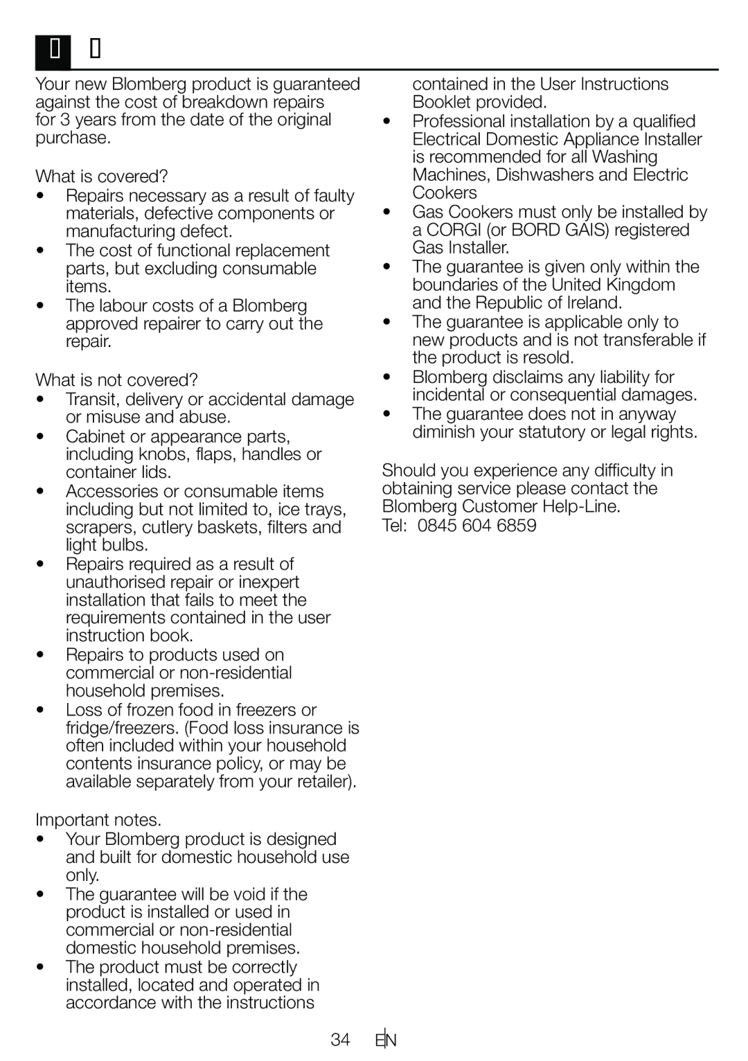 Blomberg WNF 6221 user manual Guarantee 