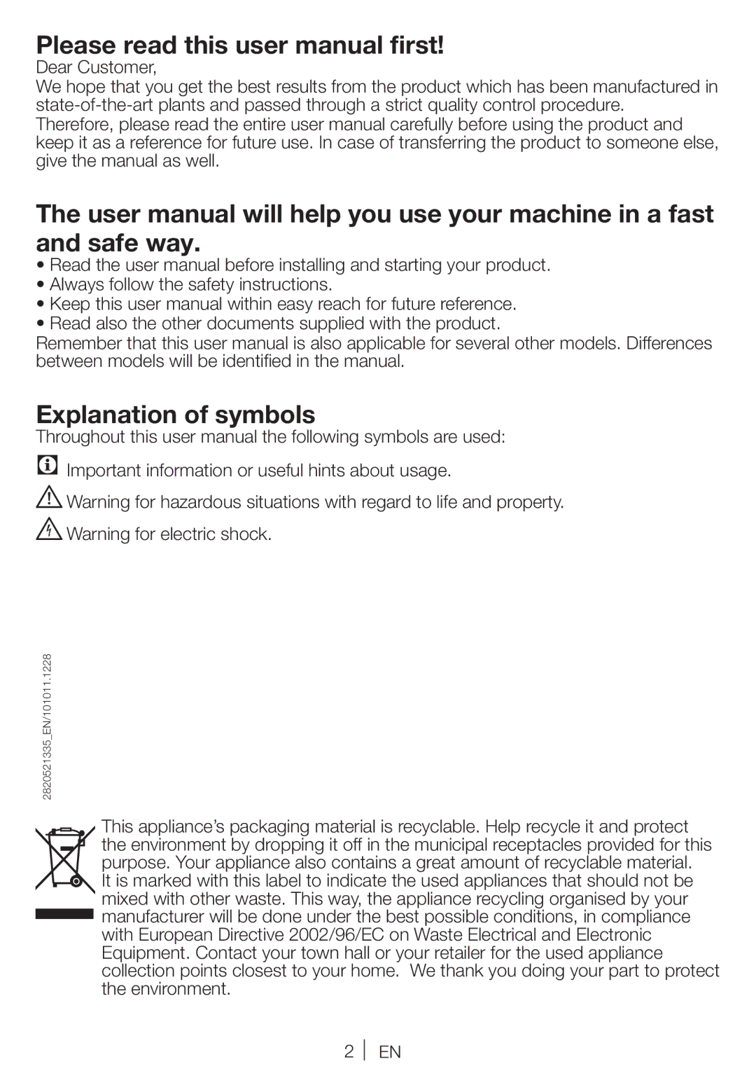 Blomberg WNF 7341 A user manual Explanation of symbols 