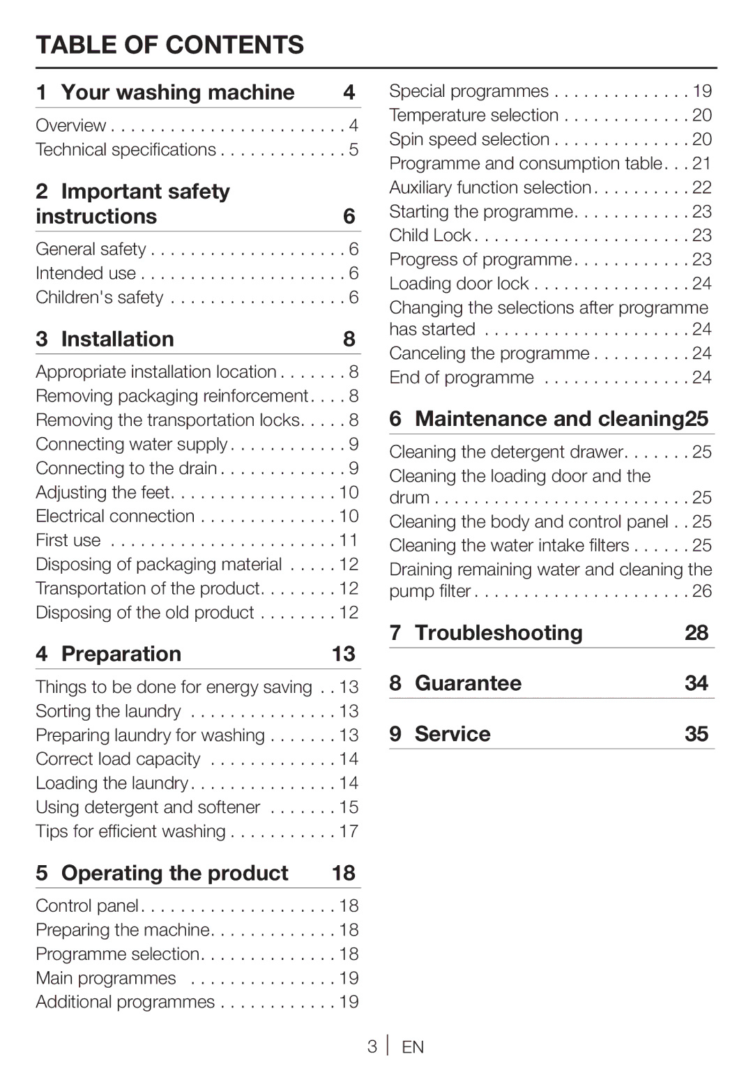 Blomberg WNF 7341 A user manual Table of Contents 