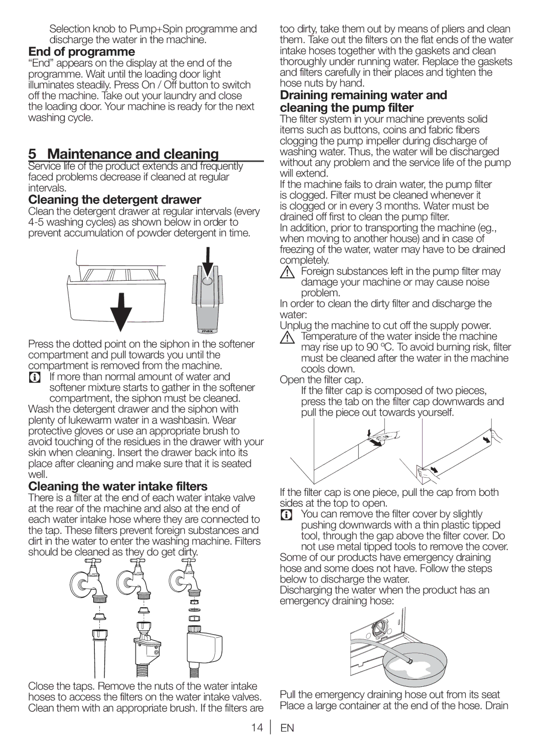 Blomberg WNF 7301 WE20, WNF 7341 AE20 user manual Maintenance and cleaning, End of programme, Cleaning the detergent drawer 