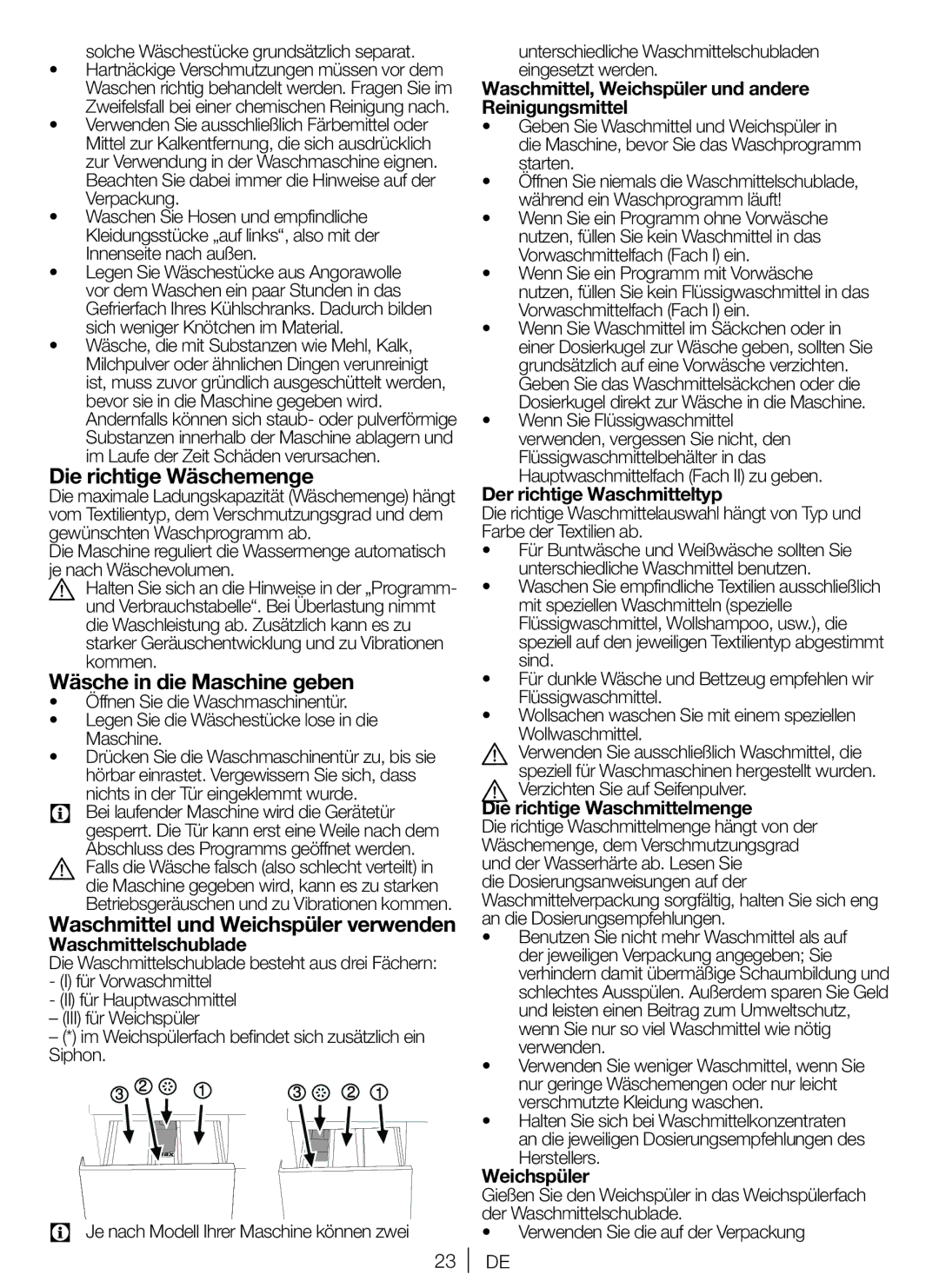 Blomberg WNF 7321 AE20 Die richtige Wäschemenge, Wäsche in die Maschine geben, Waschmittel und Weichspüler verwenden 