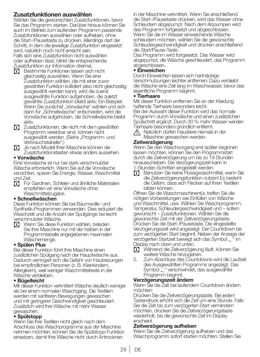 Blomberg WNF 7361 AE20, WNF 7341 AE20, WNF 7301 WE20, WNF 7321 AE20 user manual Zusatzfunktionen auswählen 