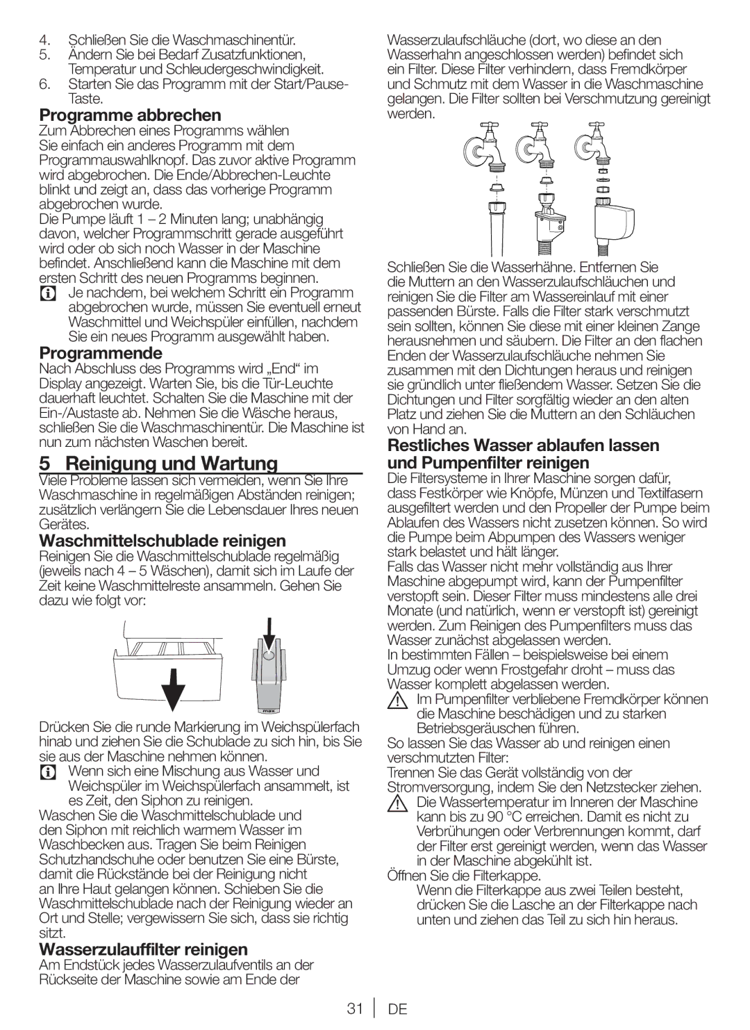 Blomberg WNF 7321 AE20, WNF 7341 AE20, WNF 7361 AE20, WNF 7301 WE20 user manual Reinigung und Wartung 