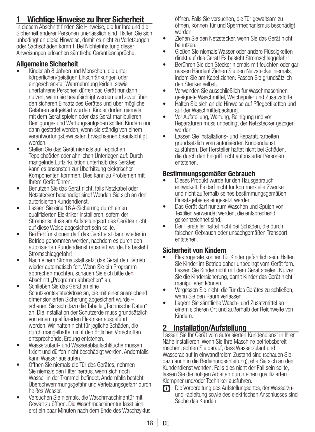 Blomberg WNF 7361 SCE20 user manual Wichtige Hinweise zu Ihrer Sicherheit, Installation/Aufstellung, Allgemeine Sicherheit 