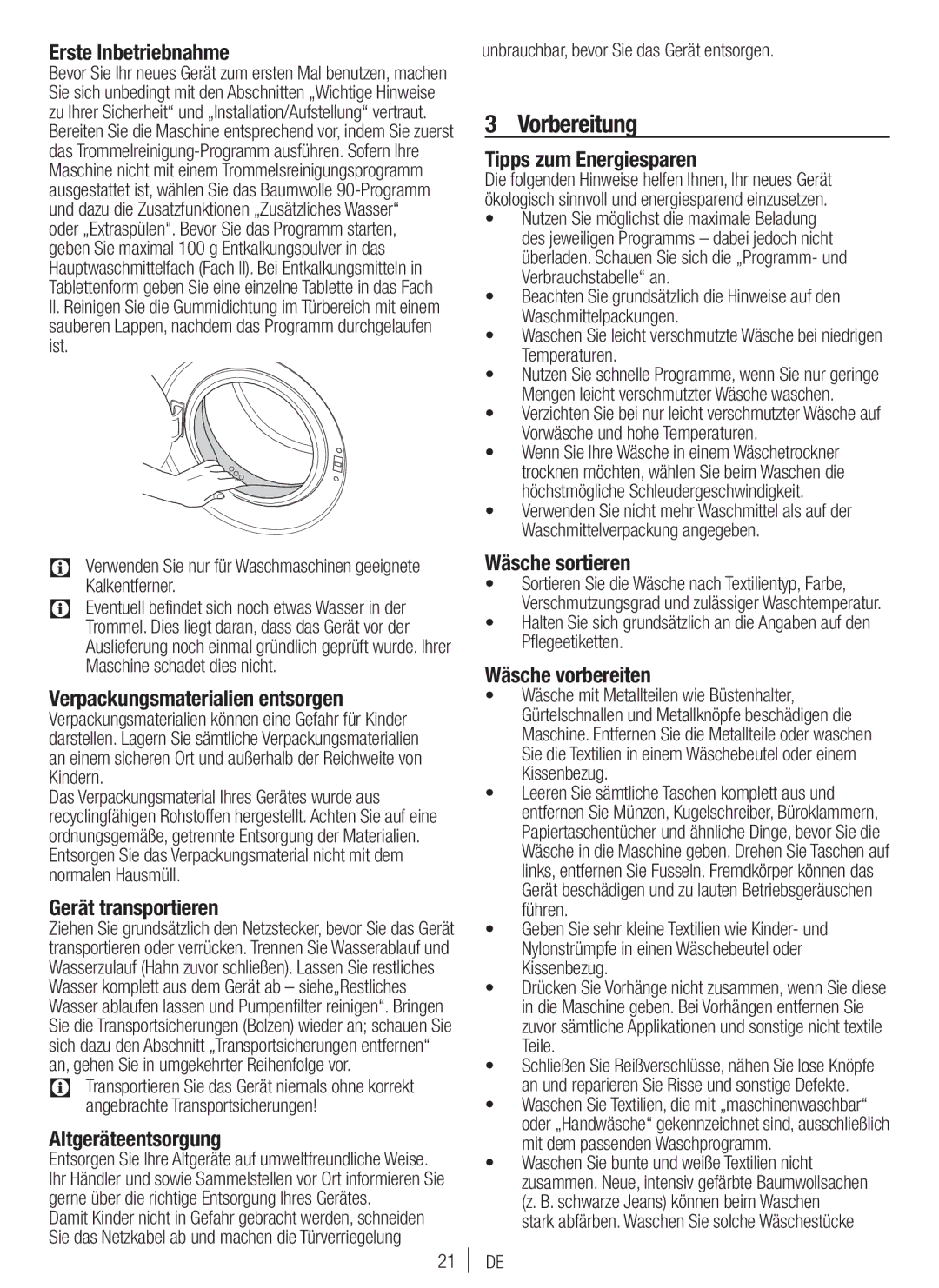 Blomberg WNF 7300 WE20, WNF 7361 SCE20 user manual Vorbereitung 