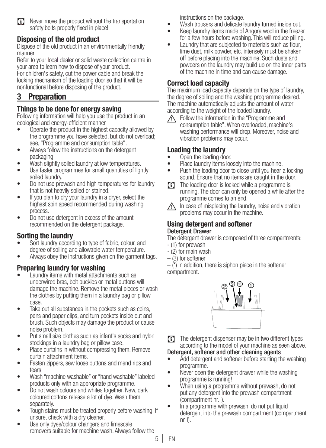 Blomberg WNF 7300 WE20, WNF 7361 SCE20 user manual Preparation 