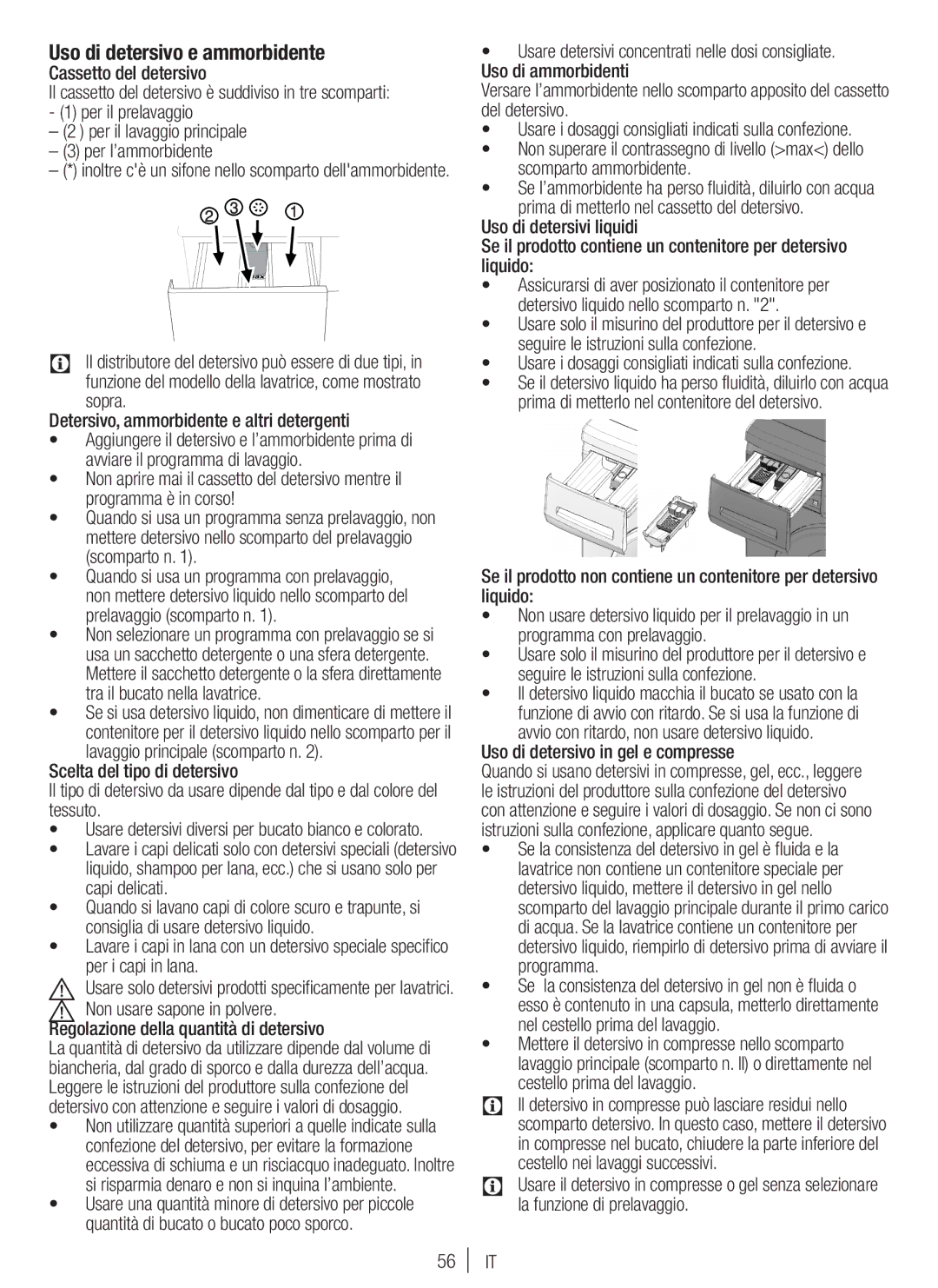 Blomberg WNF 7361 SCE20, WNF 7300 WE20 user manual Uso di detersivo e ammorbidente 