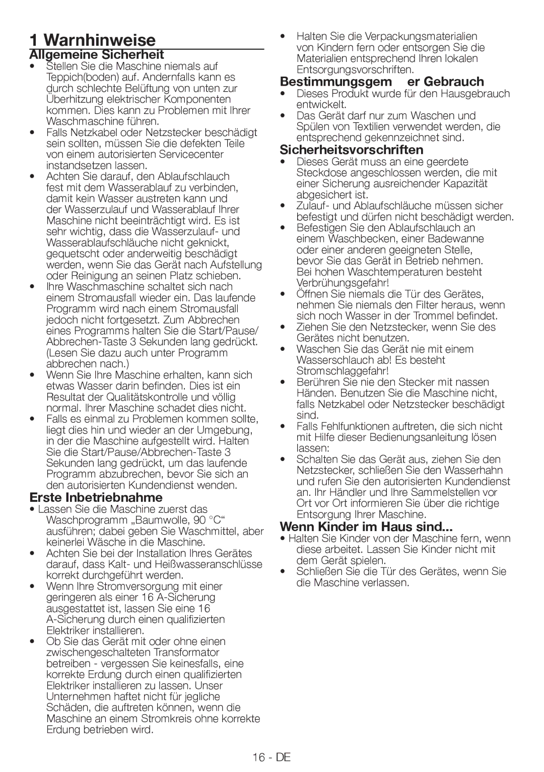 Blomberg WNF 8406A user manual Warnhinweise 