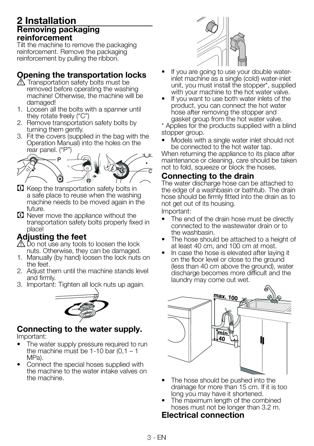 Blomberg WNF 8406A user manual Installation 