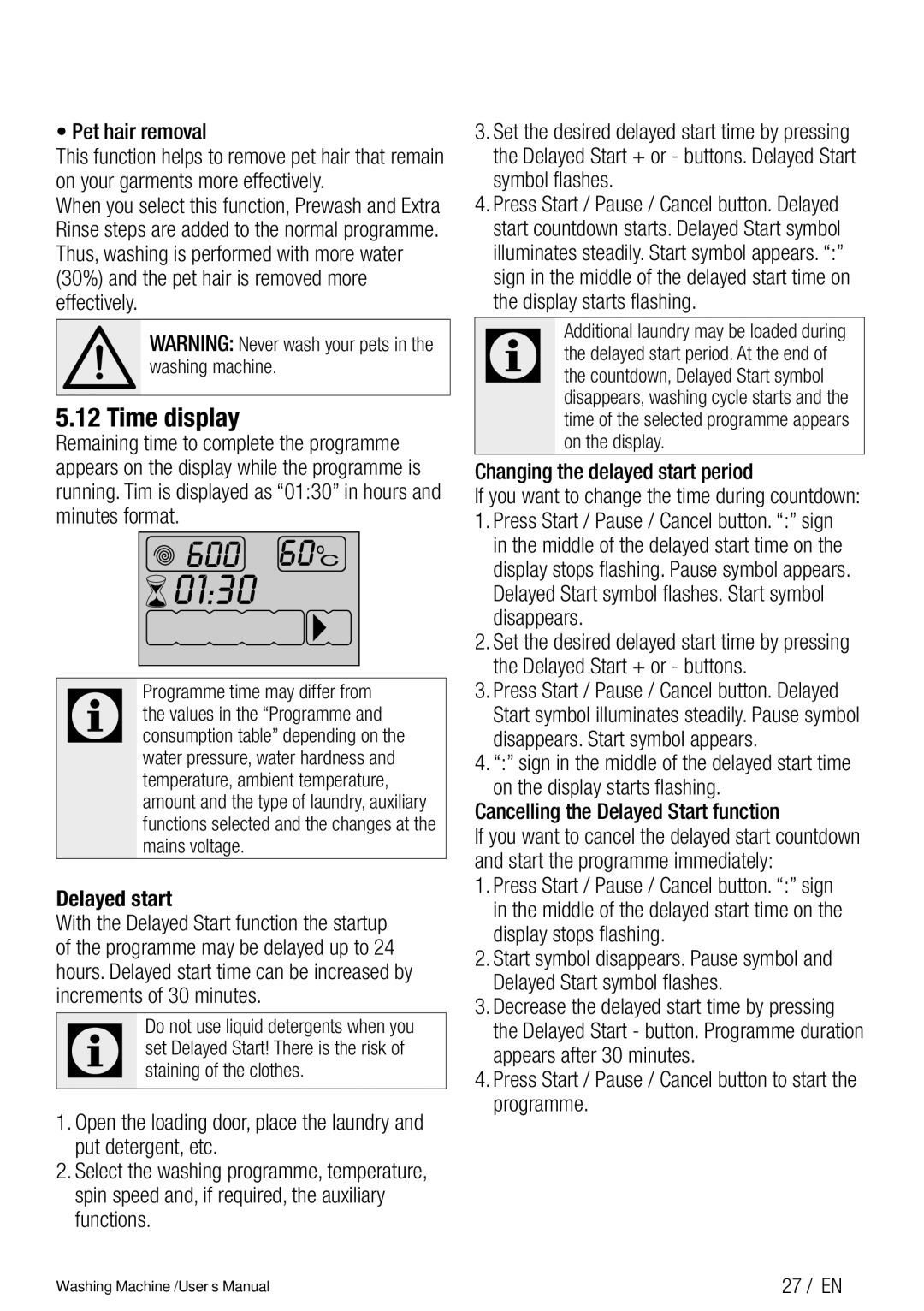 Blomberg WNF 8441 AE20 user manual Time display 