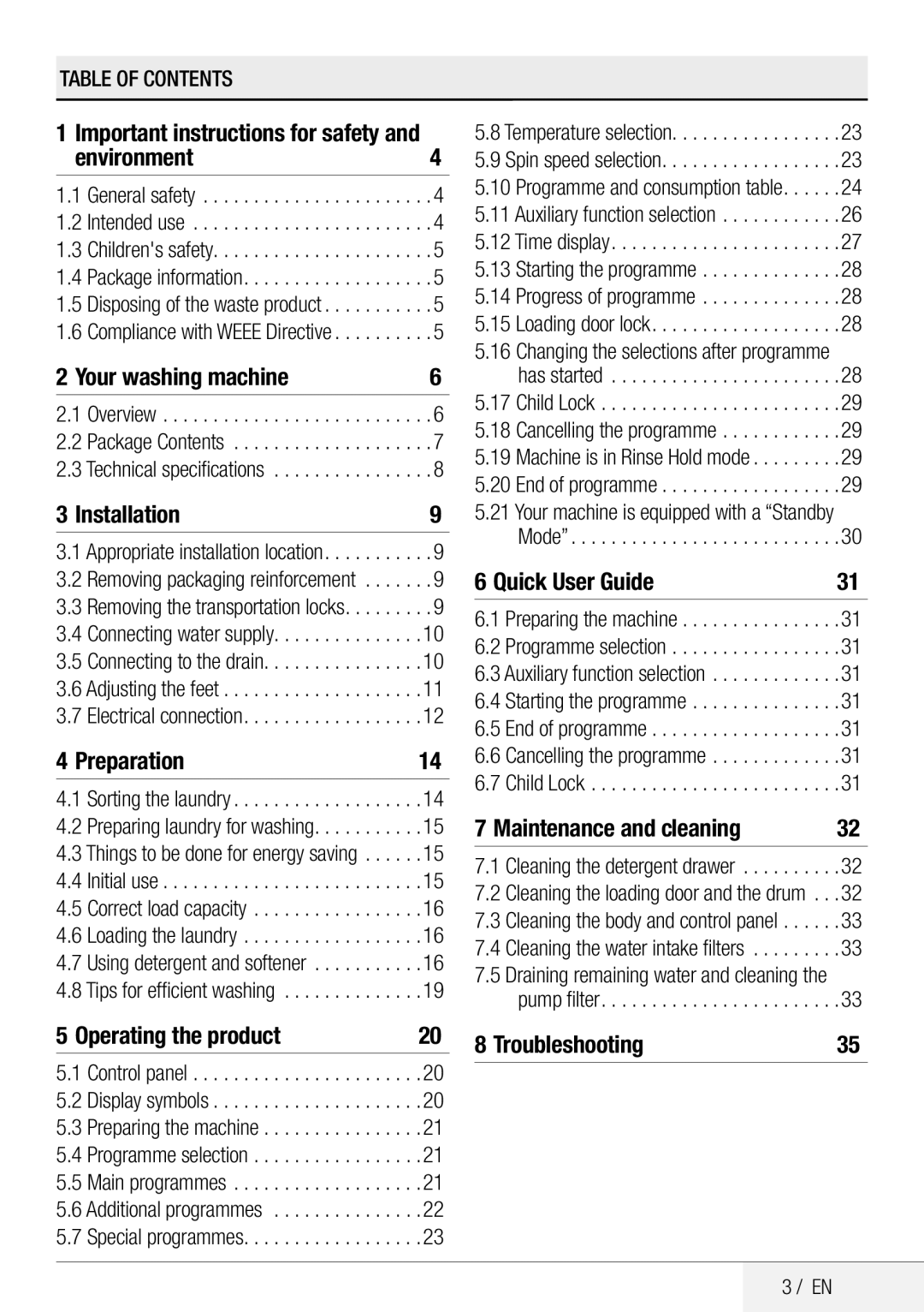 Blomberg WNF 8441 AE20 Important instructions for safety Environment4, Your washing machine, Installation, Preparation 