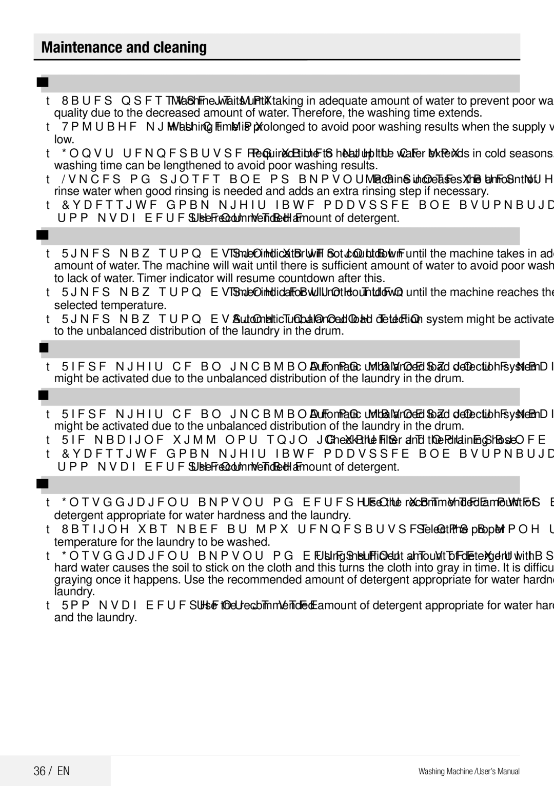 Blomberg WNF 8441 AE20 user manual Troubleshooting, 36 / EN 