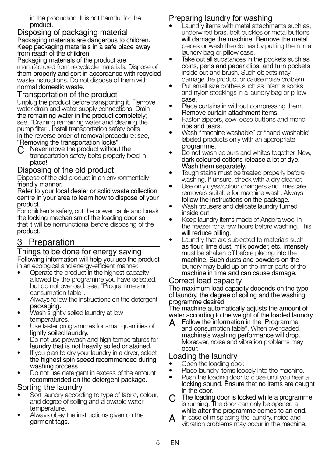 Blomberg WNF 8467 ACE 40, WNF 8447 AE 40, WNF 8427 ACE 40 user manual Preparation 