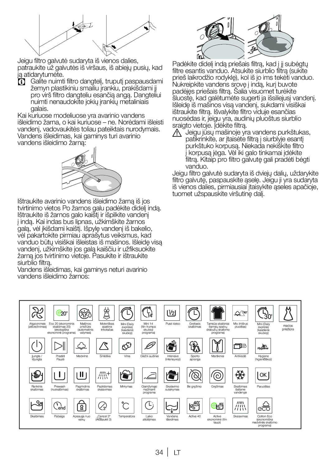 Blomberg WNF 8447 RCE30 user manual Mados Priežiūra 