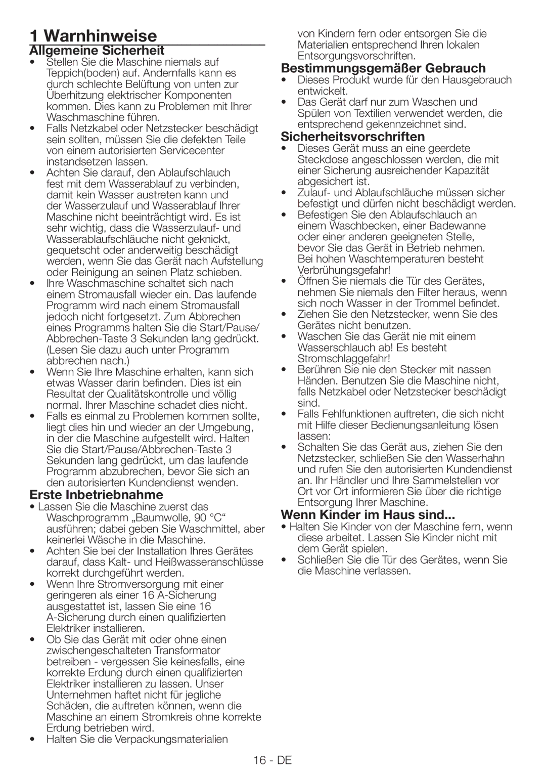 Blomberg WNF 9402 C20, WNF 9422 C20 user manual Warnhinweise 