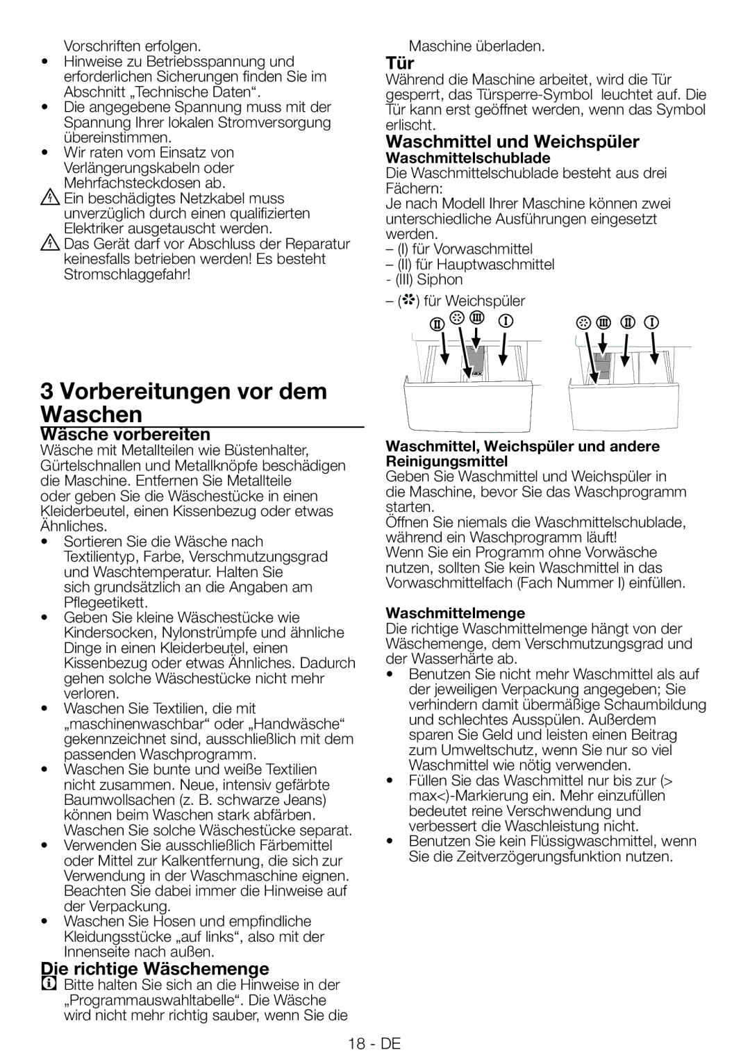 Blomberg WNF 9402 C20, WNF 9422 C20 Vorbereitungen vor dem Waschen, Wäsche vorbereiten, Die richtige Wäschemenge, Tür 