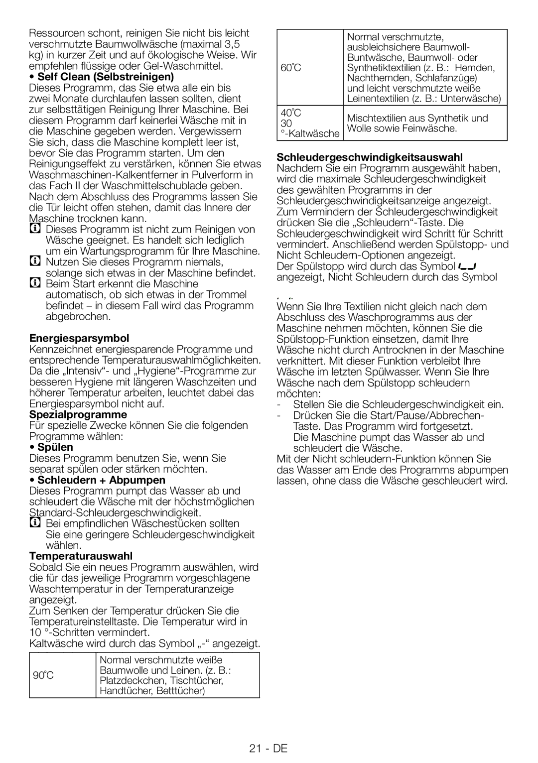 Blomberg WNF 9422 C20 Self Clean Selbstreinigen, Energiesparsymbol, Spezialprogramme, Spülen, Schleudern + Abpumpen 