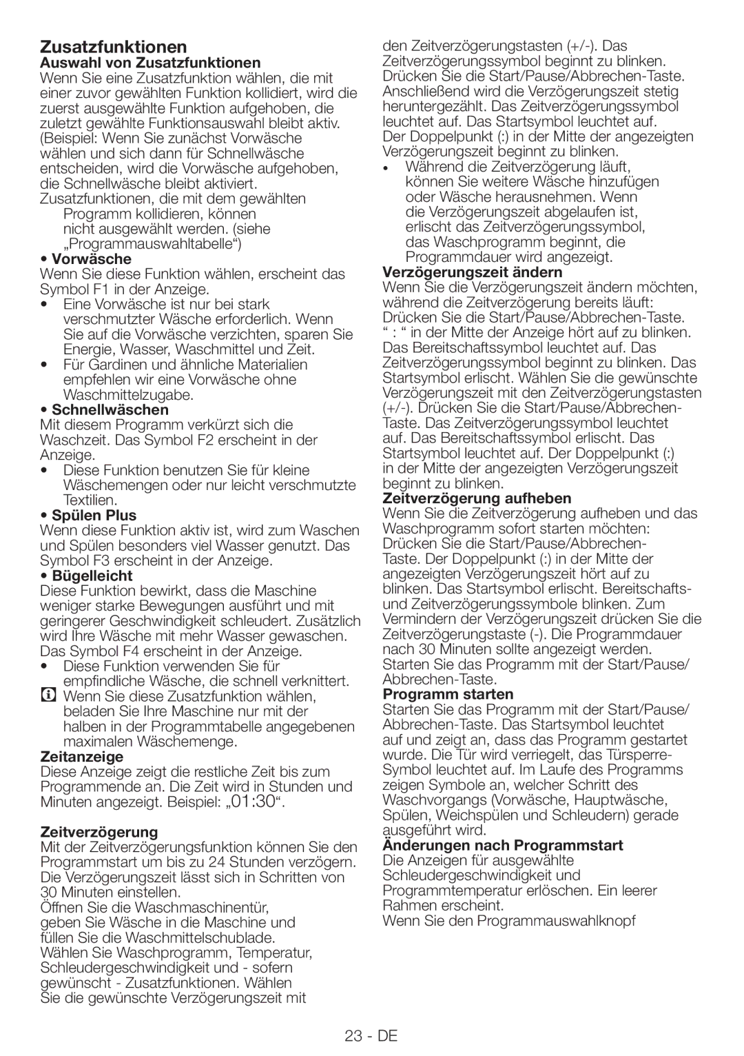 Blomberg WNF 9422 C20, WNF 9402 C20 user manual Zusatzfunktionen 