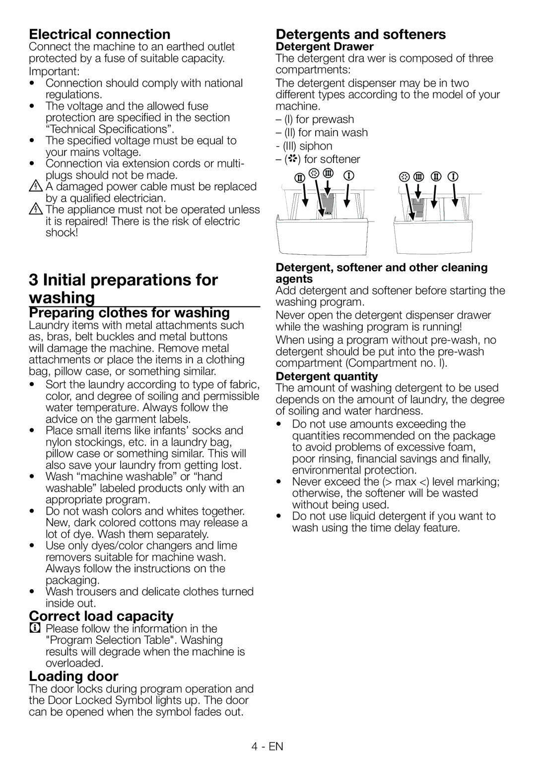 Blomberg WNF 9402 C20, WNF 9422 C20 user manual Initial preparations for washing 