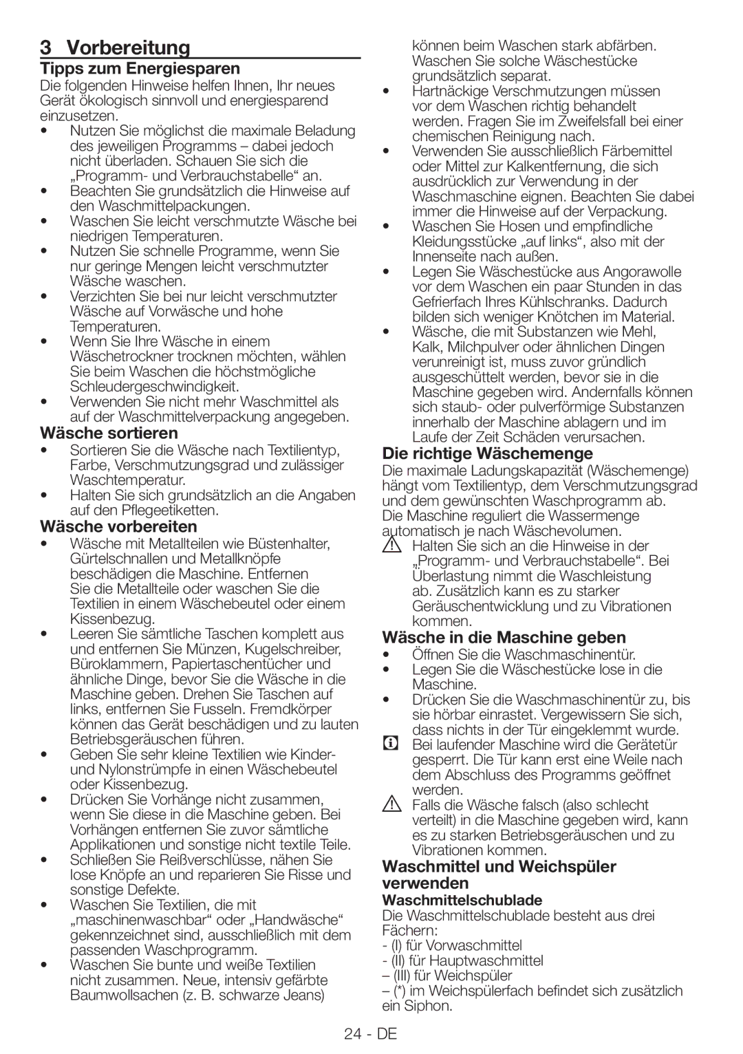 Blomberg WNF9422SC20 user manual Vorbereitung 