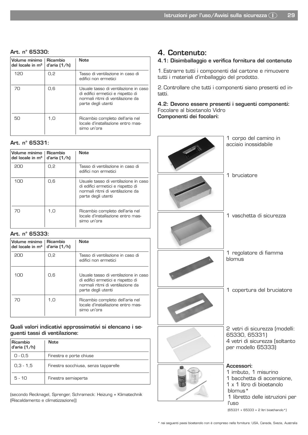 Blomus 65330 owner manual Contenuto 