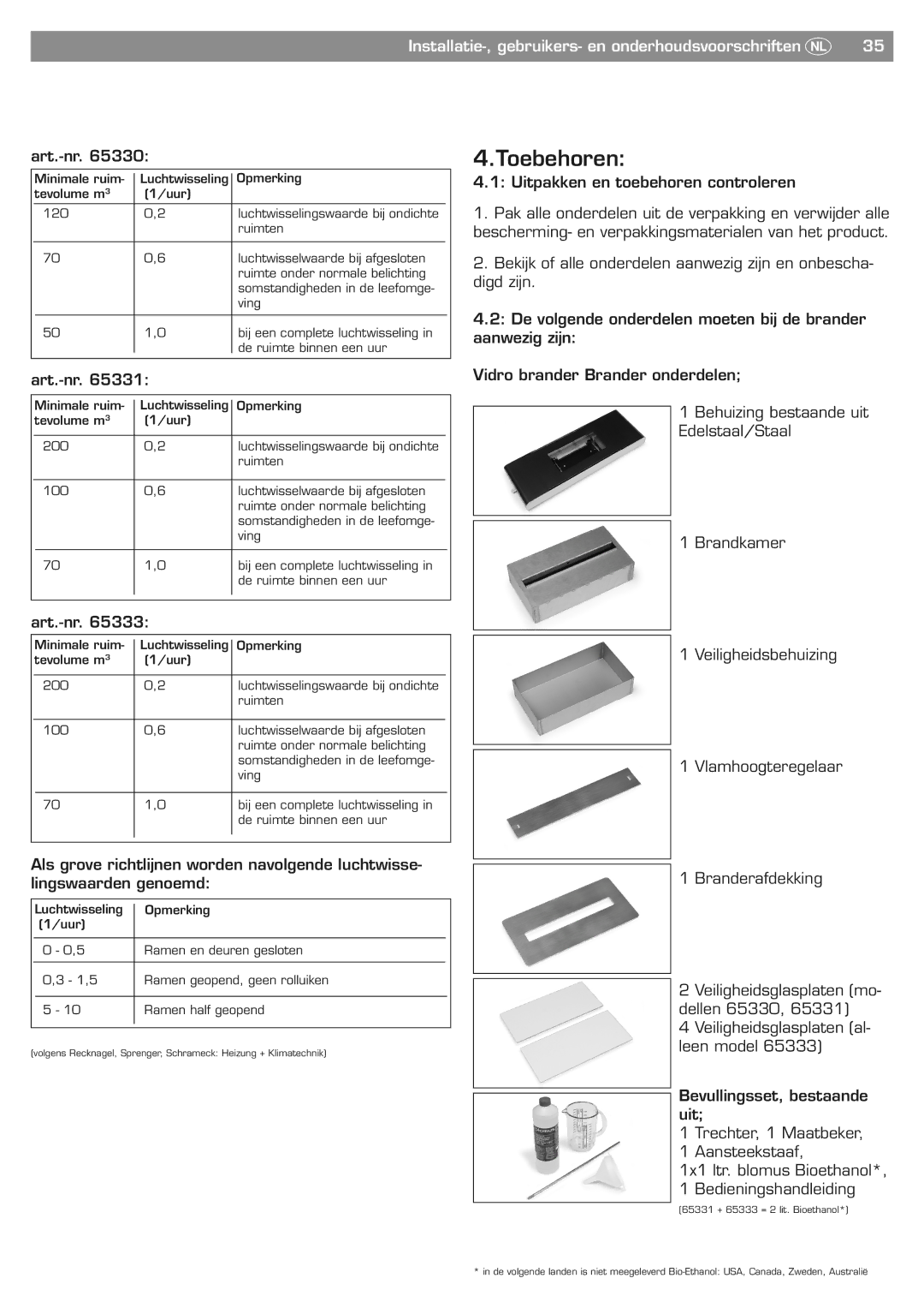 Blomus 65330 owner manual Toebehoren 