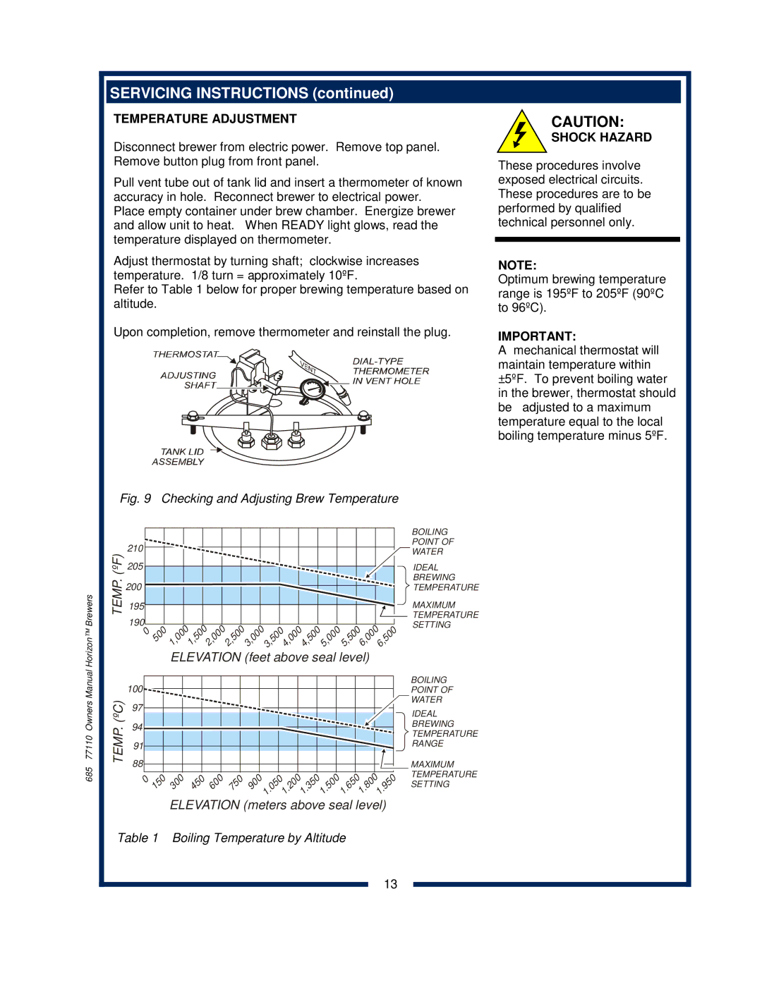 Bloomfield 0412, 0443, 0471, 0482, 0472 owner manual Servicing Instructions, Temperature Adjustment 